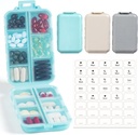 3 Pack, 14 GRIDS Travel Pill Pořadatel Box s etiketami - Cestovní medicína Kit - Pocket Daily Pharmacy Container - Travel Medication Holder Disperser for Fish Oil Vitamin Supplement Storage