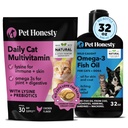 Cat Multivitamin Chews + Omega 3 Rybí olej dodatek pro psy a kočky - Kočičí léčby pro zdraví, imunitní, společná podpora, kůže & Coat, Digestion, a celkově Wellness 124; Kuře (30-denní dodávka)