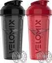 VELOMIX -2 Pack - 28 oz Lahvičky s proteinem pro proteinové směsi - 2x Wire Whisk CUP 124; Leak Proof Shaker Cups pro proteinové třepačky 124; Protein Shaker Lahvička Balení 124; Shakers pro proteinové třepačky - Black & Red