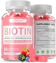Biotin dodatek, 60 Vegan Gummies, Antioxidant Podpora pro zdravou pleť, vlasy a nehty pro ženy a muže, Non- GMO
