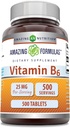 Úžasné vitamíny B6 (Pyridoxin) 25 Mg dodatek 124; Tablety 124; Non- GMO 124; Gluten- Free Ibrahim 124; Made in USA (1 balení 124; 500 Počet)