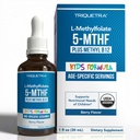 Organic Kids Methylfolát + methyl B12 Cofactor - Organic Berry Flavor, Sublingual Form - 5-MTHF Form, Superior Form of Folate - Nastavitelné dávkování pro všechny věky - Mood, Behavior, Cognition - 1 oz.