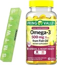 Jarní údolí Omega-3 Rybí olej, 500mg, Omega 3 Rybí olej, Rybí olej Omega 3 doplňky, Omega3, Omega 3 Tučné kyselé doplňky, Rybí olej doplňky, = 60 Počet + Pill Organizátor