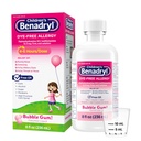 Benadryl Children 's Dye- Free Alergics Relief Liquid, Alergie Medicine for Kids, 12, 5 mg Difenhydramine HCl Antihistamin, Relieves Runny Nose & Suezing, Paraben- Free, Bubble Gum Flavor, 8 fl.