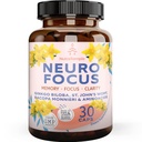 Brain Booster Gingko Biloba dodatek - Nootropics for Mind, Focus, Memory, Clarity with Bacopa Monnieri, St. Johns Wort - 30 Brain Food Capsules