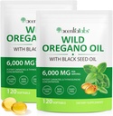 Olej Oregano Softgels 6000mg 2 Pack, 2 v 1 Vyrobeno s černým semenným olejem 120 Počet, Oregano Oil Kapsle Organické, Gluten Volný olej Oregano Softgels, Non- GMO & Imunitní podpora