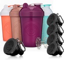 GOMOYO Fitness Bundle - 4-Pack Shaker Lahvičky s Agitator + 5-Pack Protein Funnels s karabinkou, BPA-zdarma & myčka nádobí Safe