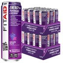 LIFEAID FITAID Energy Grape AţAI, 200mg přírodní kofein, Keto, Pre-Workout Performance: BCAA, Quercetin, Electrolytes, Omega-3s, 15 Calories, Paleo, Vegan & Gluten-Free, 12-oz (balení 24)