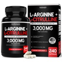 L Arginine L Citrulline Dodatek 3000mg (240 Kapsle) Oxidové pilulky pro muže - Stamina, Vytrvalost, Výkon pro cvičení - NO doplňky pro muže - Lepek zdarma, Non- GMO, Vegan Kapsle