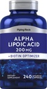 Piping Rock Alpha Lipoic Acid 200mg CLAS124; 240 Kapsle 124; Plus Biotin CLAS124; Non- GMO, gluten zdarma dodatek
