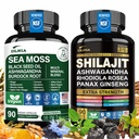 Shilajit 9000mg, Sea Moss 17500mg, Ginger & Black Seed Oil 4000mg, Ashwagandha 5000mg, Rhodiola Rosea, 1000mg Panax Ginseng 1500mg, Vše v 1 dodatku - Moss & Shilajit Vitality Bundle