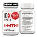 10X Zdraví 5-MTHF Methylfolát - Methylovaný folát a hořčík pro mozek, srdeční zdraví, DNA a neurotransmiter Syntéza - Biologicky dostupný Methylfolát doplněk - Methylfolát dodatek 60 Kapsle