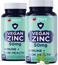 Yuve Natural Vegan zink Vitamíny doplňky 50 mg, Nejvyšší imunitní podpora, Rychlá úleva od nachlazení a chřipky, Akné zdarma kůže, zdravé hladiny hormonů, Non- GMO, gluten & cukr zdarma - 100 Veg Tabs (2 balení)