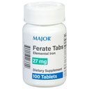 Hlavní 27 mg Ferate Tabs - Ferrous Gluconate Elemental Iron Dieter Supplement - 100 Počet (1 balení)
