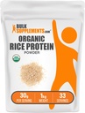 BulkSupplements.com Organic Rice Protein Powder - Vegan Plant Protein, Neochucený - Vegan & gluten Free, 30g per Serving, 1kg (2,2 lbs) (balení po 1)