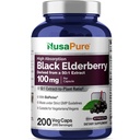 NusaPure Black Elderberry 50: 1 Extract, 100 mg Ekvivalentní na 5,000mg na Veggie Kapsle, 200 Počet (Non- GMO, Bioperin) Sambucus Dodatek