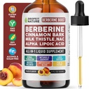 Doplněk k berberině, Thistle Mléko, Cejlonská skořice, Kyselina alfa-lipoová, NAC Doplněk tekuté kapky - Vegan, 4X Absorpce než Kapsle - Berberine pro podporu jater a holistické wellness (Peach, 60ml)