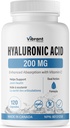 Hyaluronická kyselina dodatek 200mg - 120 Kapsle, s vitaminem C 100mg, kloubní a kožní zdraví, non-GMO fermentace, gluten zdarma, třetí strana testována, biodostupný vzorec