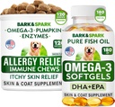Alergie Relief + Omega 3 Bundle - Anti- Itch Skin & Coat Supplement + Kožní alergie - Omega 3 Fish Oil + EPA & DHA Fatty Acids - Svědění a lízání tlapek + Joint Health - 120 Žvýkačky + 180 Softgels - Made in USA