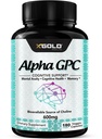 Alpha GPC Choline dodatek 600mg, 99% + Vysoce čištěný, Vysoce biologicky dostupný zdroj Cholinu, 180 Veggie Kapsle, Kognitivní Enhancer Nootropic, podporuje paměť a funkce mozku, zvyšuje zaměření a nálady
