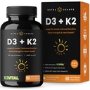NutraChamps D3 s doplňkem K2 MK7 pro zdraví srdce a kostí 124; Vitamin D & K Complex Vitamin D 124; 5000 IU vitaminu D 3 & 100 mcg vitaminu K 2 MK-7 Vitamin K2 D3 Kapsle