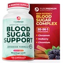 PurePremium Normal Blood Support Supplement - 20 Aktivní složky Komplex na podporu hladiny cukru v krvi již v normálním rozsahu - s skořicí, hořký Melon, chrom, Mulberry - 120ct