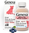 Genexa Kids 'Acetaminofen Pain & Fever Oral Suspension Medicine - 4 oz - Pro děti 2 - 11 let, dočasně zmírňuje bolest a symptomy horečky, 160 mg na 5 ml - Organic Blueberry Flavor