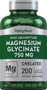 Piping Rock Magnesium Glycinát Kapsle 124; 750mg Glycinát Kapsle 124; 200 Pills Glycinát 124; Chelated Supplementary 124; High Absorption Glycinát 124; Non- GMO a gluten zdarma