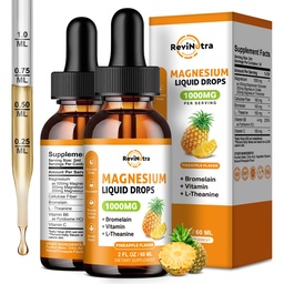 2 balení Glycinát hořčíku kapalné kapky, 1000mg tekuté hořčíku komplexní kapky pro spánek, Nerve, energie, svalovina, kost, klid a potrava, vysoká absorpce, 2 Fl Oz, ananasový flavor