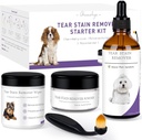 Pes Tear Stain Remover Starter Kit- Tear Stain Remover pro psy Jemně odstranit Tear Stains, Vypustit & Mucus- Obsahuje Sat Solution, Aplikátor Pads, Sain Powder & Brush- Lasts 30- 45 dnů