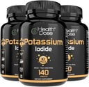 Zdravotní dávka Draslík + Iodid (KI) Tablety - 130mg 140 Tablety - pro podporu štítné žlázy, Buněčný metabolismus a rovnováhu elektrolytů - Non- GMO, Bezlepkové, GMP Certifikované balení 3