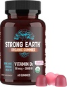 YUM-V Silný Zemní Organický Vitamin D3 Gummie pro dospělé, (2000 iu Vitamin D 3 per Serving - 60 Počet) pro Bone & Imunity Support, Vegan Chewable - Jahoda / Malina (60 Počet)