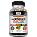 Kaya Naturals Ashwagandha Root s Black Pepper curren124; Maximální síla 1300mg Adaptogen Dodatek, Podpora nadledvin, Glandulární zdraví, Mood Relief, Zaměření, Energie a vitalita pro muže a ženy