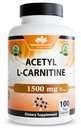 NaturaLife Labs Acetyl L- karnitin (ALCAR) 1500 mg na jedno podání - 100 tobolek - Non- GMO, gluten- Free, Vegan