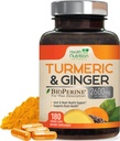 Kurkumin dodatek 2600mg - s organickým zázvorem a kurkuminoidy, 95% kurkuminoidy, BioPerine Black Pepper pro nejlepší absorpci, Nature Vegan Joint Support, Non- GMO, Lahve v USA - 180 Kapsle