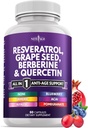 NEW AGE Resveratrol, Berberine, Grape Seed Extract, Quercetin - Polyfenol dodatek pro ženy a muže s Noni Extract, N- Acetyl Cysteine, Acai Extract - 60 Kapsle
