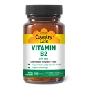 Country Life Vitamin B2 100mg Riboflavin dodatek - zvyšuje výrobu energie a podporuje buněčné funkce, gluten- Free, Vegan, Kosher, Halal - žádné konzervační prostředky, GMO nebo umělé aromata, 100 Počet