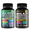 Shilajit a Moss Moss Combo - Moss moře a Shilajit Bundle s Ashwagandha, Black Seed, Turmeric, Bladderwrack, Burdock, Black Pepper s vitamíny a antioxidanty - 120 Veggie Kapsle