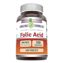 Amazing Difficias Folic Acid (Vitamin B9) 400 mcg Acid 124; Příplatek k tabletám 124; Non- GMO Acid 124; Gluten Free Acid 124; Made in USA (1 balení 124; 500 Počet)