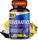 VEGATOT 10 v 1 Resveratrol vysoké síly s Quercetin Zdravé stárnutí imunitní mozkové boost společné podpory (90 Počet (balení po 1))