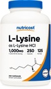 Nutricost L- Lysin 1000mg, 250 tobolek - 500 mg Cap, Gluten Free, Non- GMO