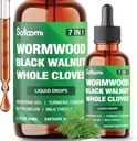Satoomi 7in1 Červí dřevo Tekuté Kapky s černým ořechem, celé hřebíky, Berberine, Mléko Thistle, Hořký Melon a Kurkuma - 60 ml na 60 dní