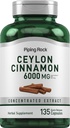 Piping Rock Ceylon Skořice Kapsle 6000mg 6000mg 6004; 135 Počet 124; Koncentrované Bylinné Extract Dodatek 124; Pro muže a ženy 124; Non- GMO, gluten zdarma