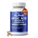 Alpha Lipoic Acid High potency with vitamin B1, Vitamin B12, Benfotiamin, Ubiquinol, Black Pepper - Support Cellular Health - 150 Count - Made & Tested in The USA