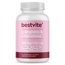 BESTVITE L- Arginin L- Ornithin 500- 250 (120 Vegetariánských kapslí) - No Stearates - No Fillers - Vegan - Non GMO - Gluten Free - No vápník křemičitan vápenatý