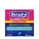 Benadryl Alergics Plus Congestion Ultratabs, Medicine with Difenhydramine HCl Antihistamin & Fenylephrin HCl Nasal Decongestant, Alergie & Sinus Congestion Relief Tablety, 24 ct