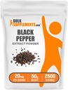 BulkSupplements.com Black Pepper Extract Powder - Black Pepper doplňky, Piperine doplňky - Vegan & gluten zdarma, 20mg na Serving, 50g (1.8 oz) (Balení po 1)