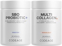 Codeage Multi Collagen Protein Kapsle 5 Typy, Ashwagandha Witania Somnifera & Organic Amla Berry + SBO Probiotic Blend 50 Billion CFU Bundle, Lactobacillus Plantarum, Bacillus Subtilis, Non- GMO