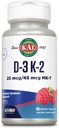 Kal Vitamin D3 K2 ActiveMelt, zdraví kostí, srdce a imunitní podpora Dodatek w / D3 1000 IU a MK7 Vitamin K2, okamžité rozpuštění Tabs, přírodní Malina Flavor, 60 Servings, 60 Mikro tablety