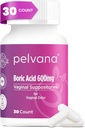 Suppository kyseliny borité Pelvana pro ženy 30 Počet - pro Vaginální zápach & Freshness, Hygiena a Wellness - Laboratoř s 13 stranami ověřená & Lahvička v USA - Ženské Zdravotní zápach Řešení